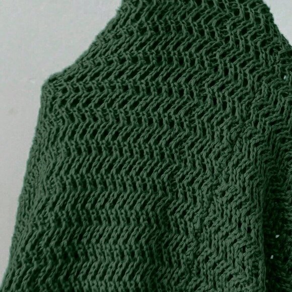 Dark Green Sexy Women's Patchwork Lace-Up Back Crocheted Knit Sweater Dress - Picture 7 of 7
